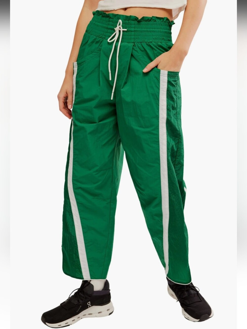 Free People Movement "Champ Is Here" Green & White Track Pants. High Rise. XS.